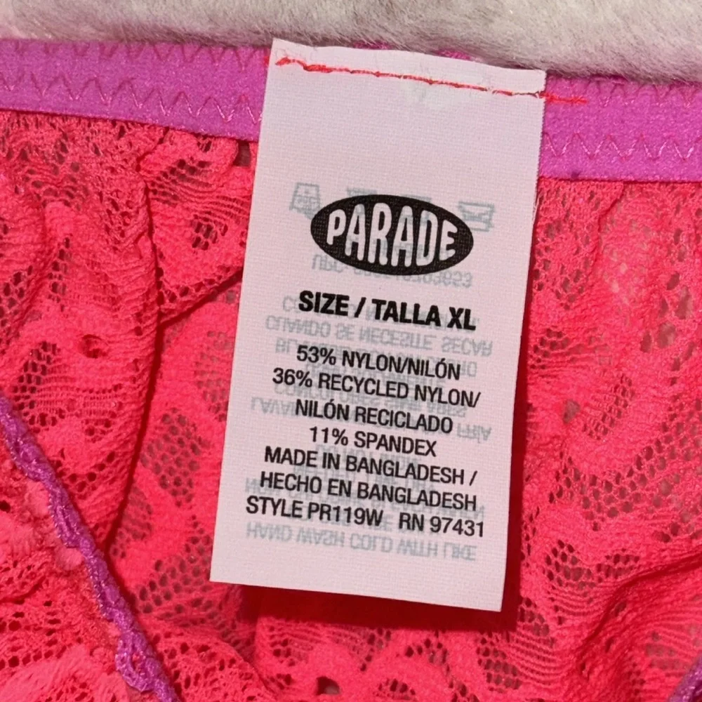 Parade Lace Bandeau Bra Sheer Lace Bralette w Removable Straps Pink Women’s XL